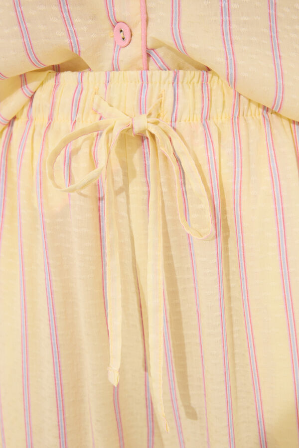 Womensecret Pijama camisera de satén con rayas sonrientes  amarillo
