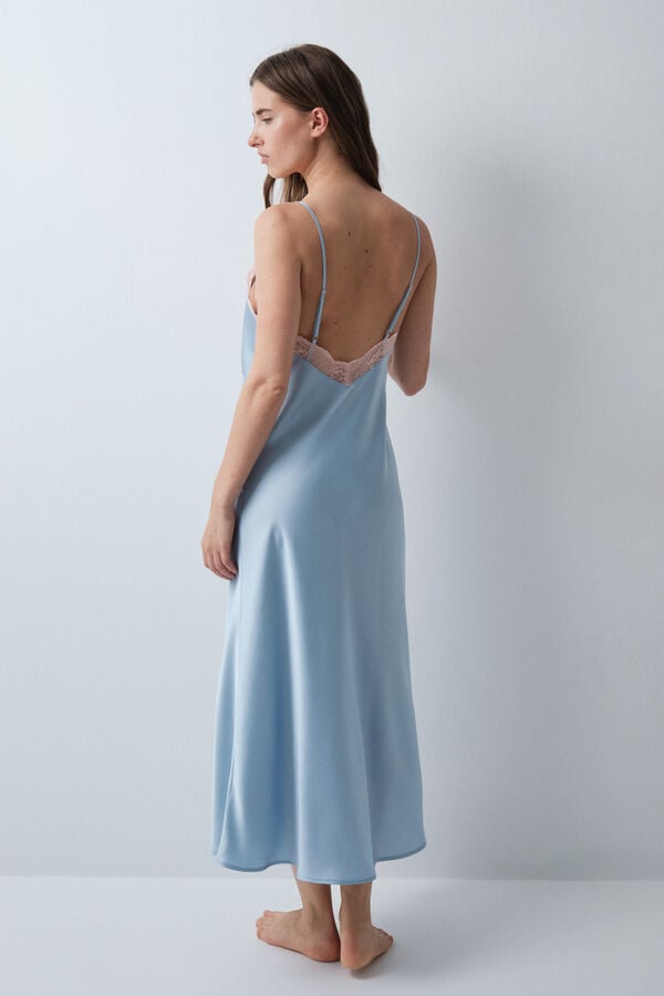 Women'secret Camis&oacute;n midi de tirantes satinado azul azul