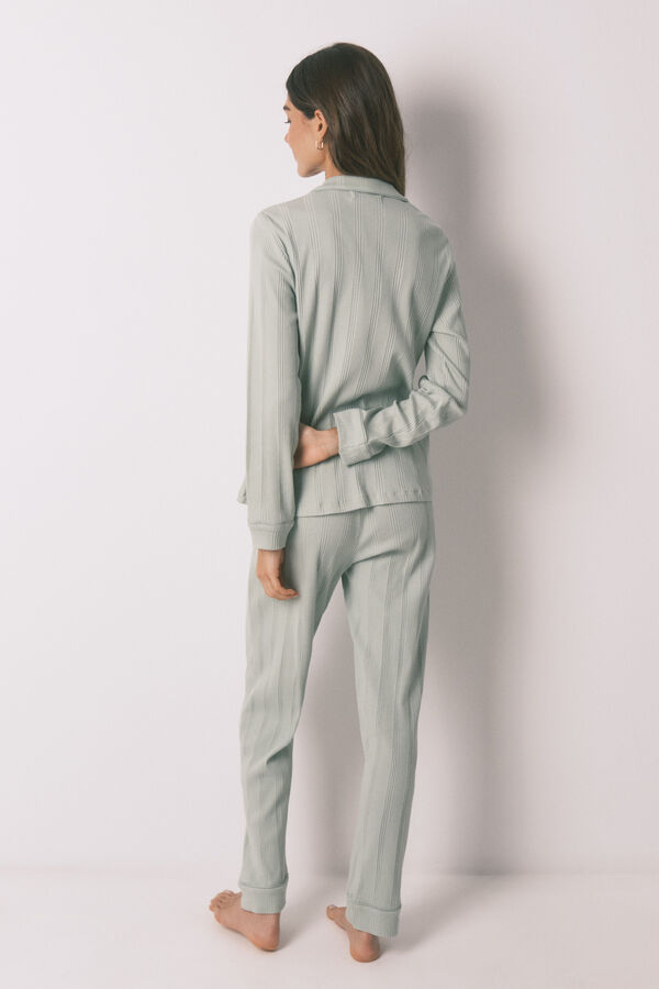 Women'secret Pijama camisera larga de algod&oacute;n acanalado verde verde