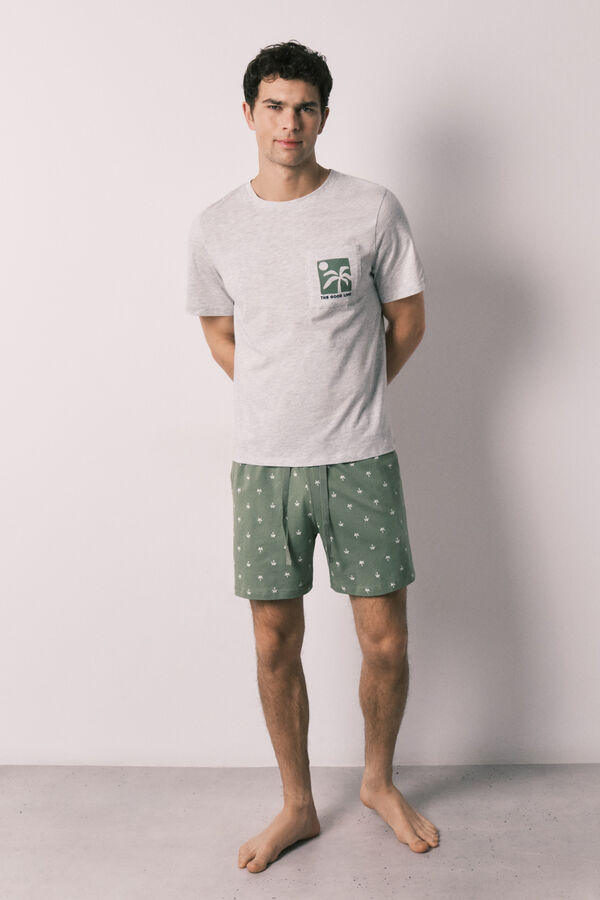 Women'secret Pijama corta de hombre de algod&oacute;n con estampado de palmeras gris
