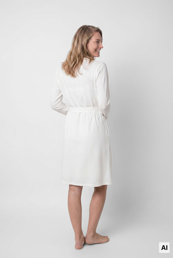 Women'secret Bata de algod&oacute;n con cintur&oacute;n blanca marfil