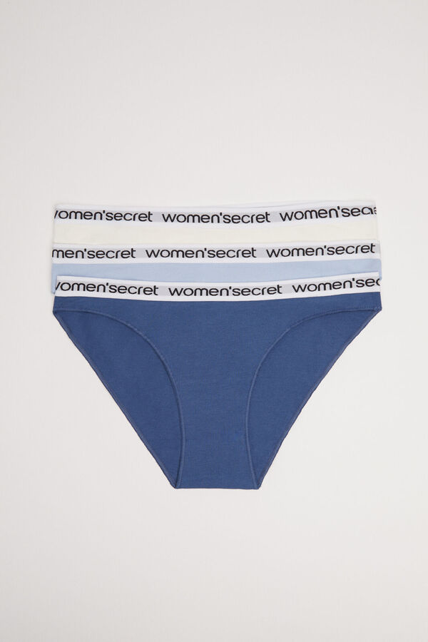 Womensecret Pack 3 panties algodón logo azul blanco