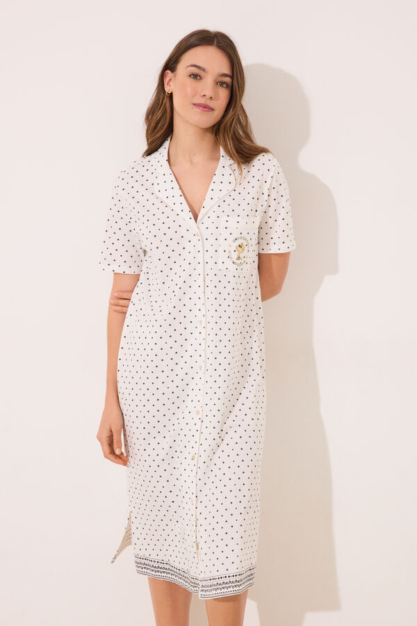 Womensecret Camisón de algodón con puntos de Snoopy marfil