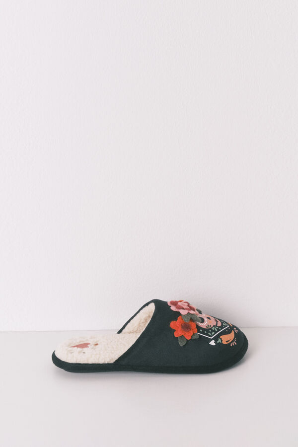Women'secret Pantuflas para casa con estampado 3D de calavera mexicana negro