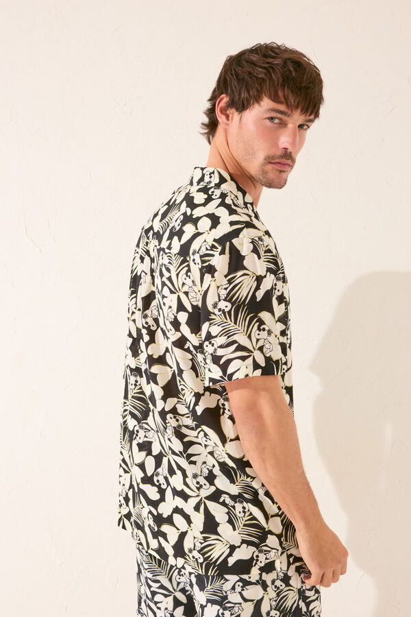Womensecret Camisa de hombre con estampado tropical de Snoopy negro