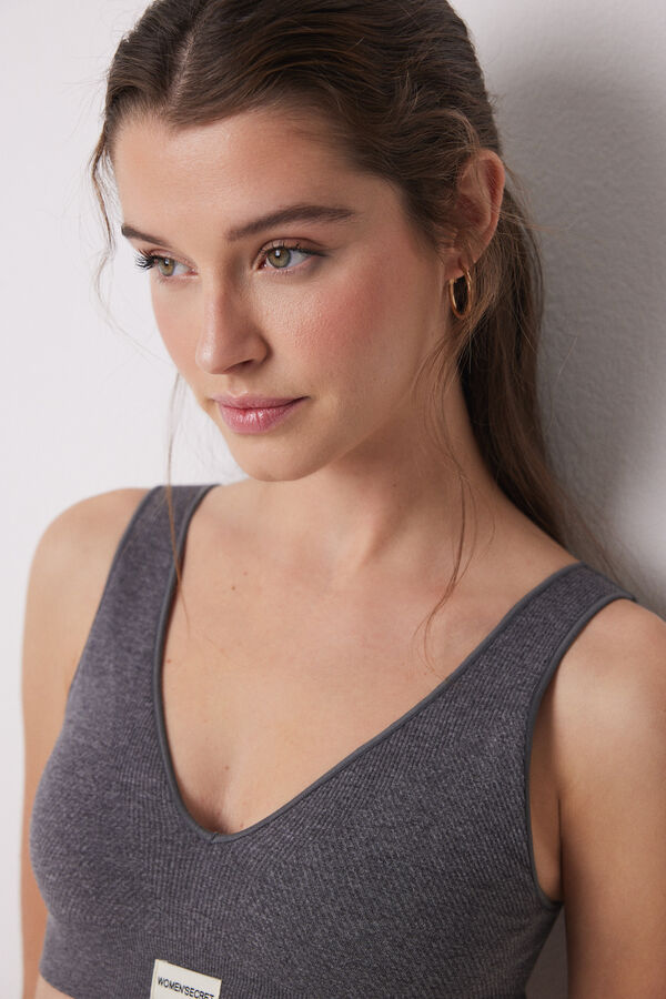 Womensecret Top de canalé gris sin costuras gris