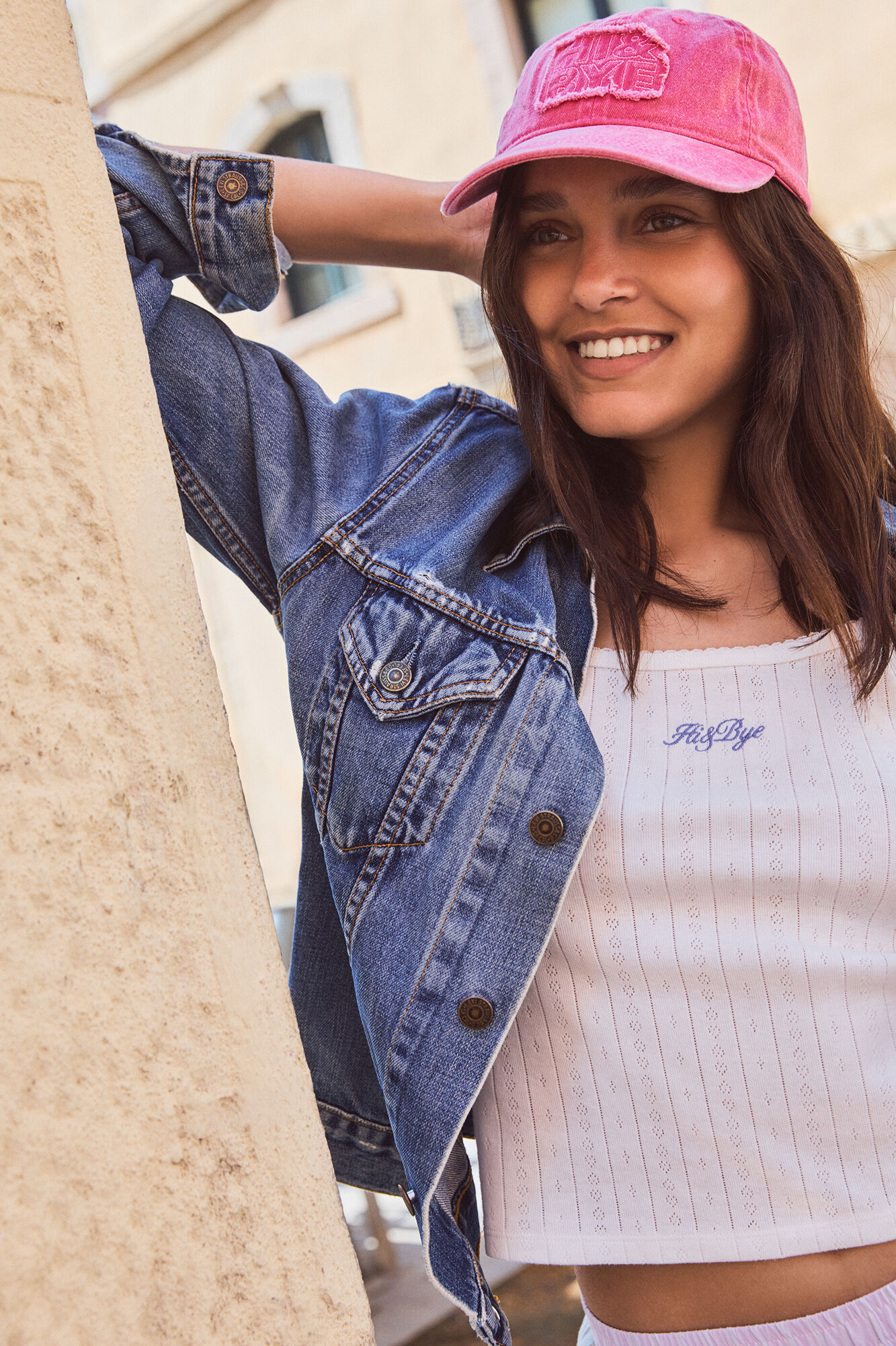 HI&BYE Top de tirantes tejido con pintelle color marfil