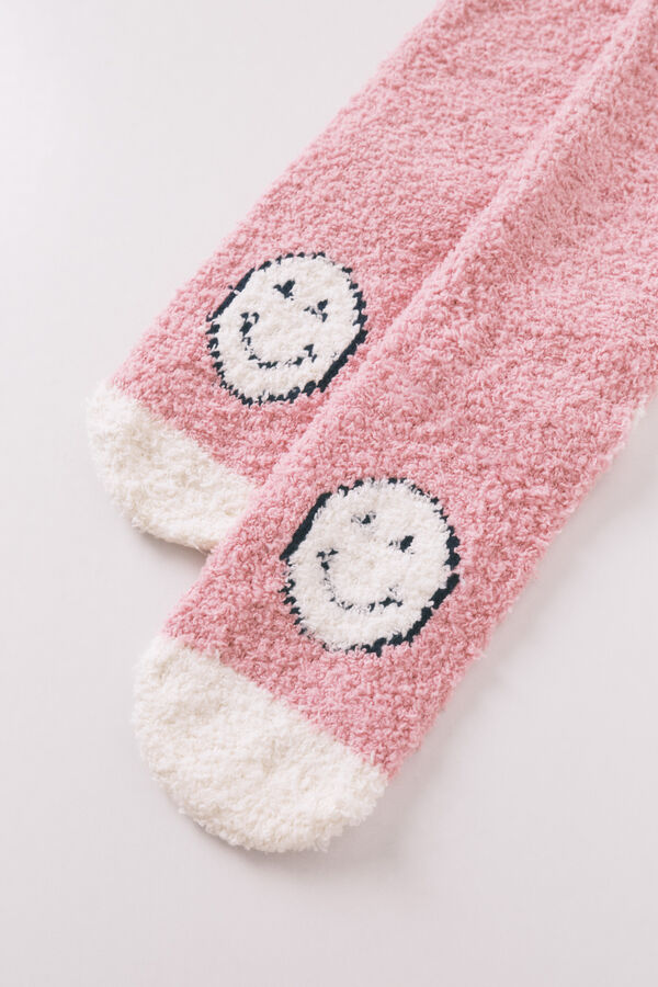 Womensecret Calcetines largos con carita sonriente rosa rosa
