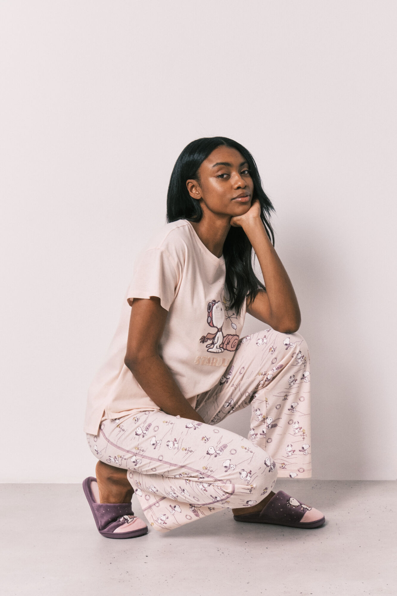 Women'secret Pijama larga manga corta de algod&oacute;n Snoopy