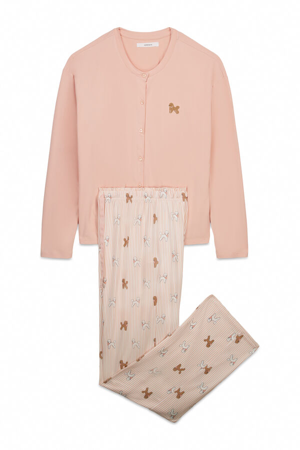 Women'secret Pijama larga de tejido suave estampado de perritos rosa naranja