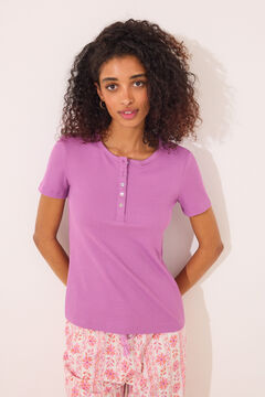 Womensecret Playera de manga corta de canalé morado morado/lila