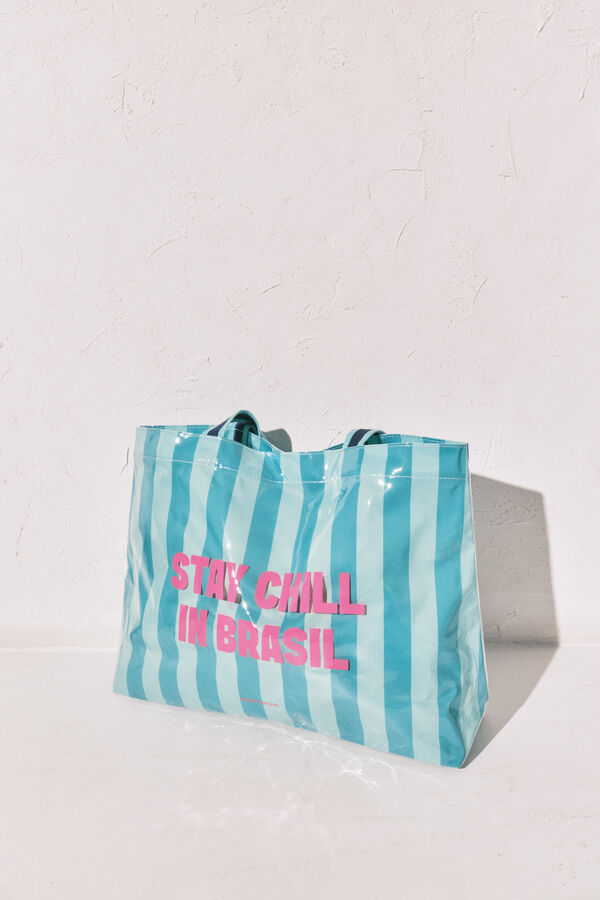Women'secret Bolsa de playa de rayas azul verde