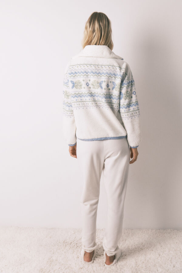 Women'secret Pijama larga de forro polar jacquard  marfil