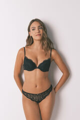Women'secret Tanga de encaje negro negro