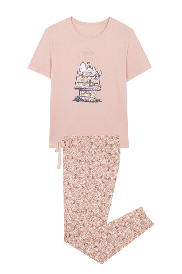 Womensecret Pijama 100% algodón Snoopy naranja rosa manga corta naranja