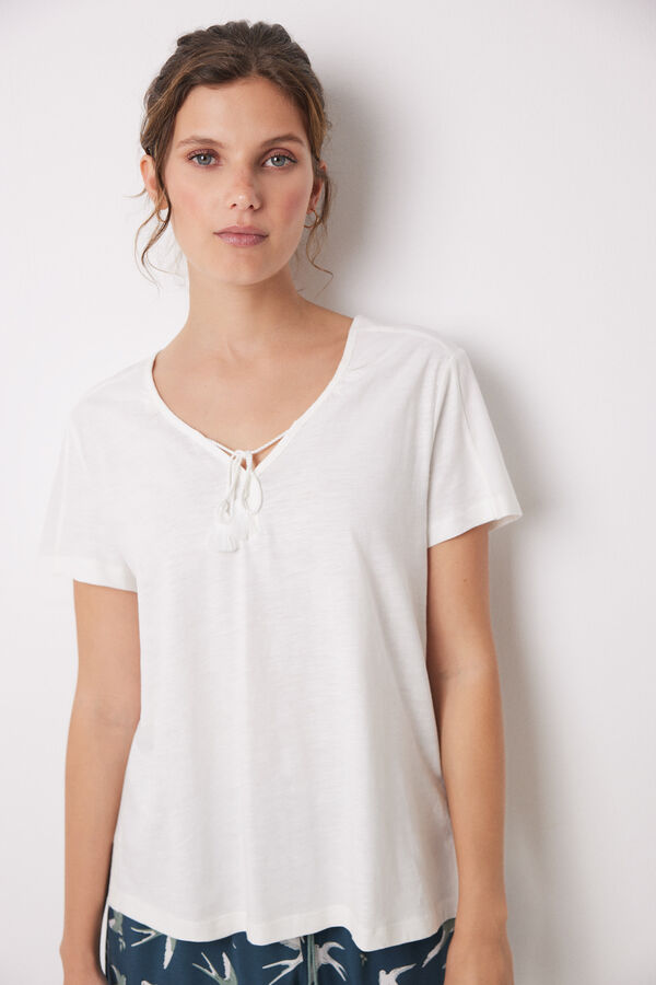 Womensecret Playera manga corta 100% algodón marfil marfil