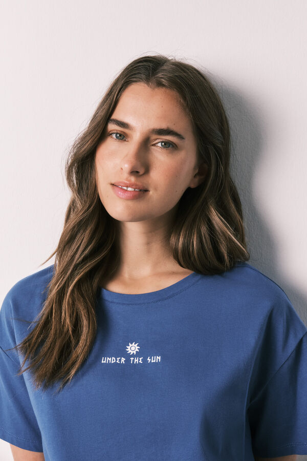 Women'secret Pijama corta de algod&oacute;n y viscosa a rayas azul estampado