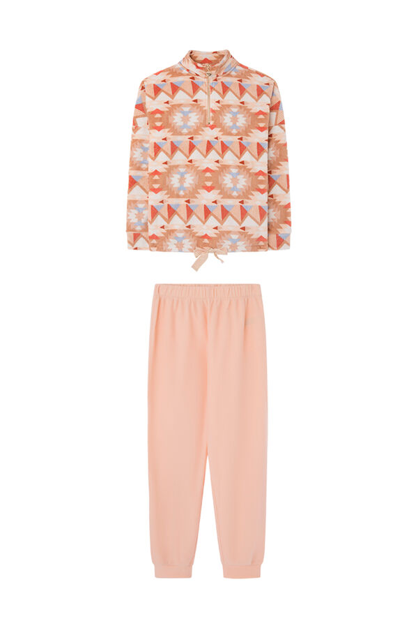 Womensecret Pijama larga de tela polar con estampado étnico estampado
