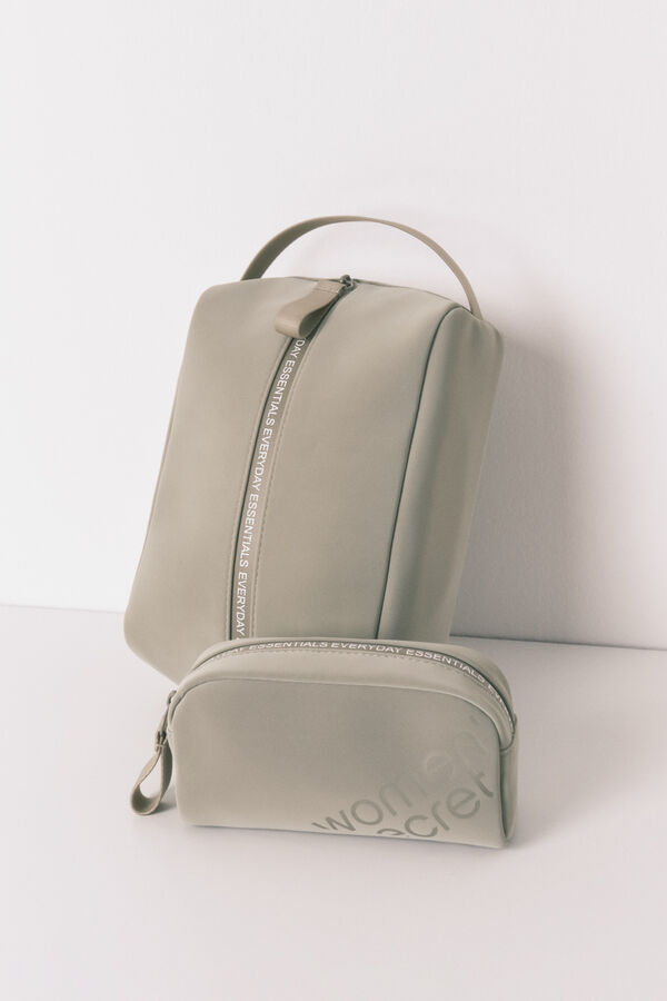 Women'secret Peque&ntilde;o neceser de goma color caqui metalizado kaki