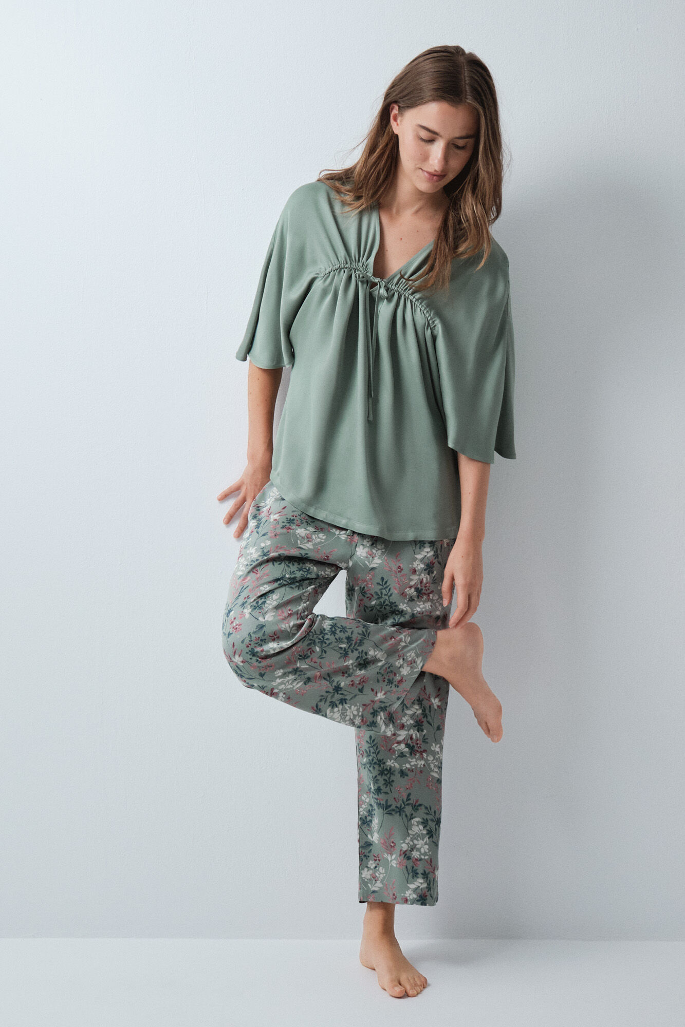 Women'secret Pijama capri camisola verde