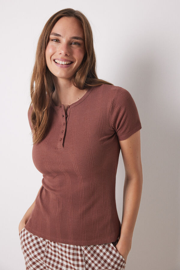 Womensecret Playera manga corta canalé café café