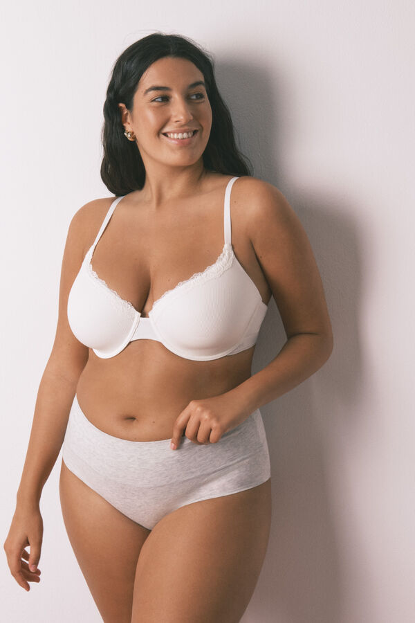 Women'secret Panty clásica de algodón gris de cintura alta gris