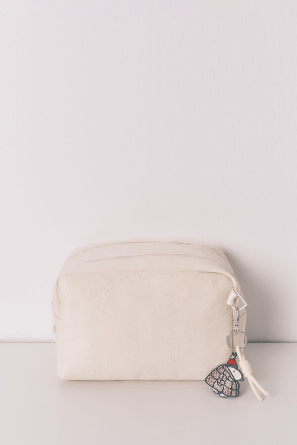 Women'secret Neceser grande de neopreno con estampado de Snoopy en color blanco marfil