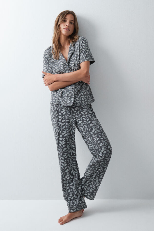 Women'secret Pijama larga camisera de hojas estampado