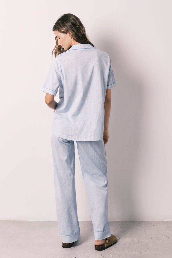Women'secret Pijama camisera 100% algod&oacute;n a rayas azul estampado