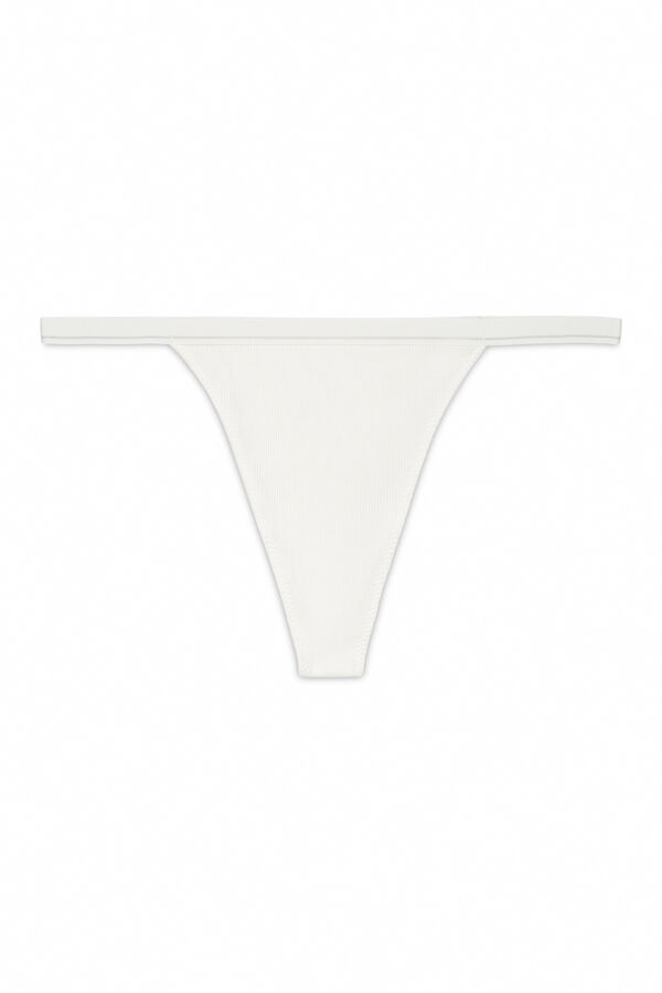 Women'secret Tanga de algodón acanalado blanco marfil