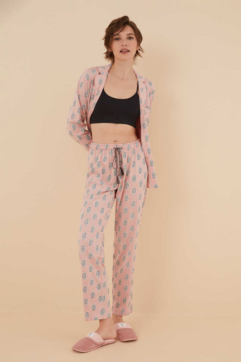 Womensecret Pijama camisera 100% algodón boho rosa rosa