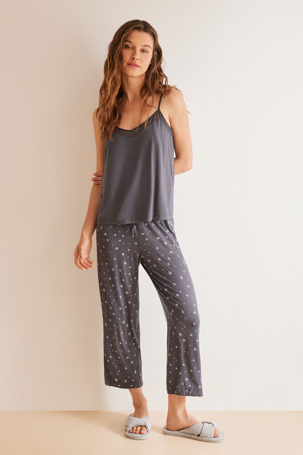 Womensecret Pijama Capri soft touch gris estrellas gris