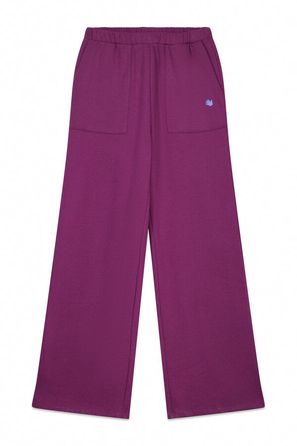 HI&BYE Pantalón acampanado de felpa de algodón color vino púrpura
