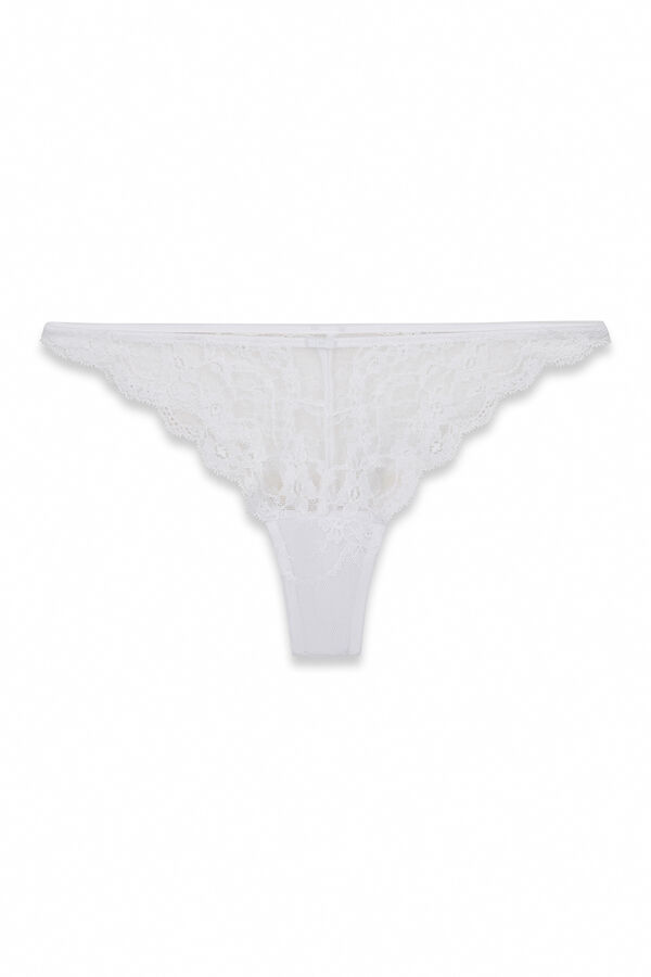 Women'secret Tanga de encaje blanca marfil