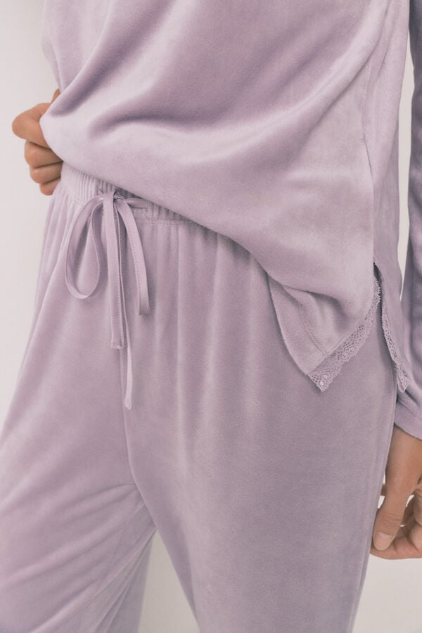 Womensecret Pijama larga de terciopelo lila rosa