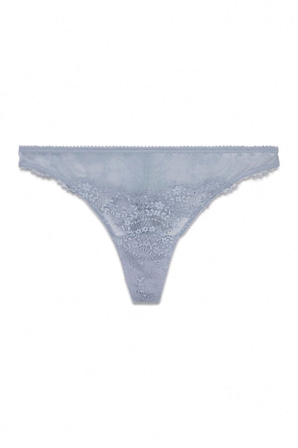 Women'secret Tanga de encaje y tul azul azul