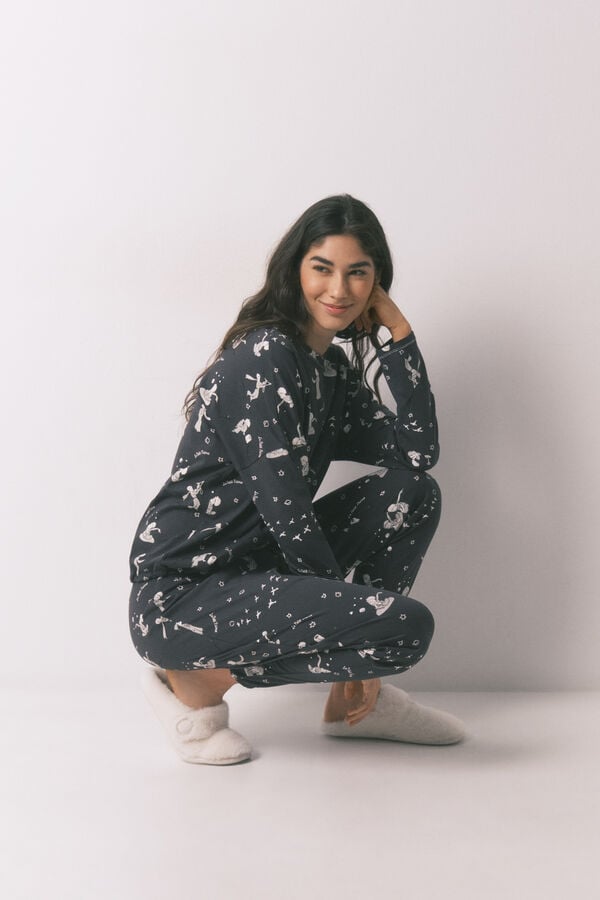 Women'secret Pijama larga de 100% algod&oacute;n gris El Principito gris