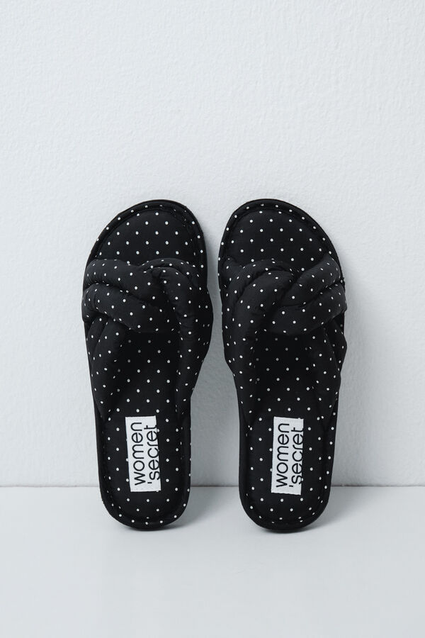 Women'secret Pantunflas de nudo con puntos negro