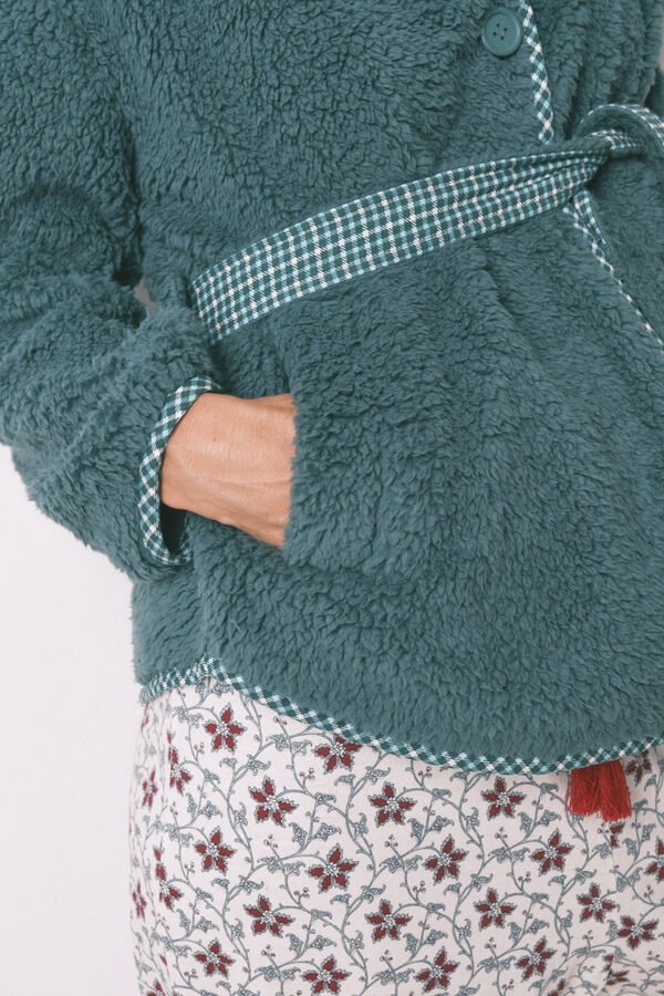 Women'secret Tejido de borrego de bata verde verde