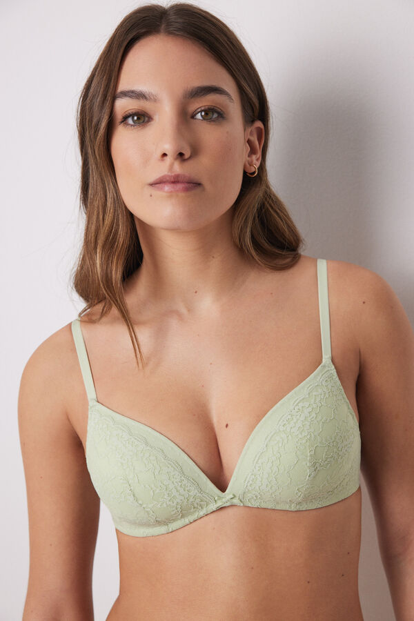 Womensecret CHARMING brasier triangular relleno sin varilla, encaje tul plumetí verde verde
