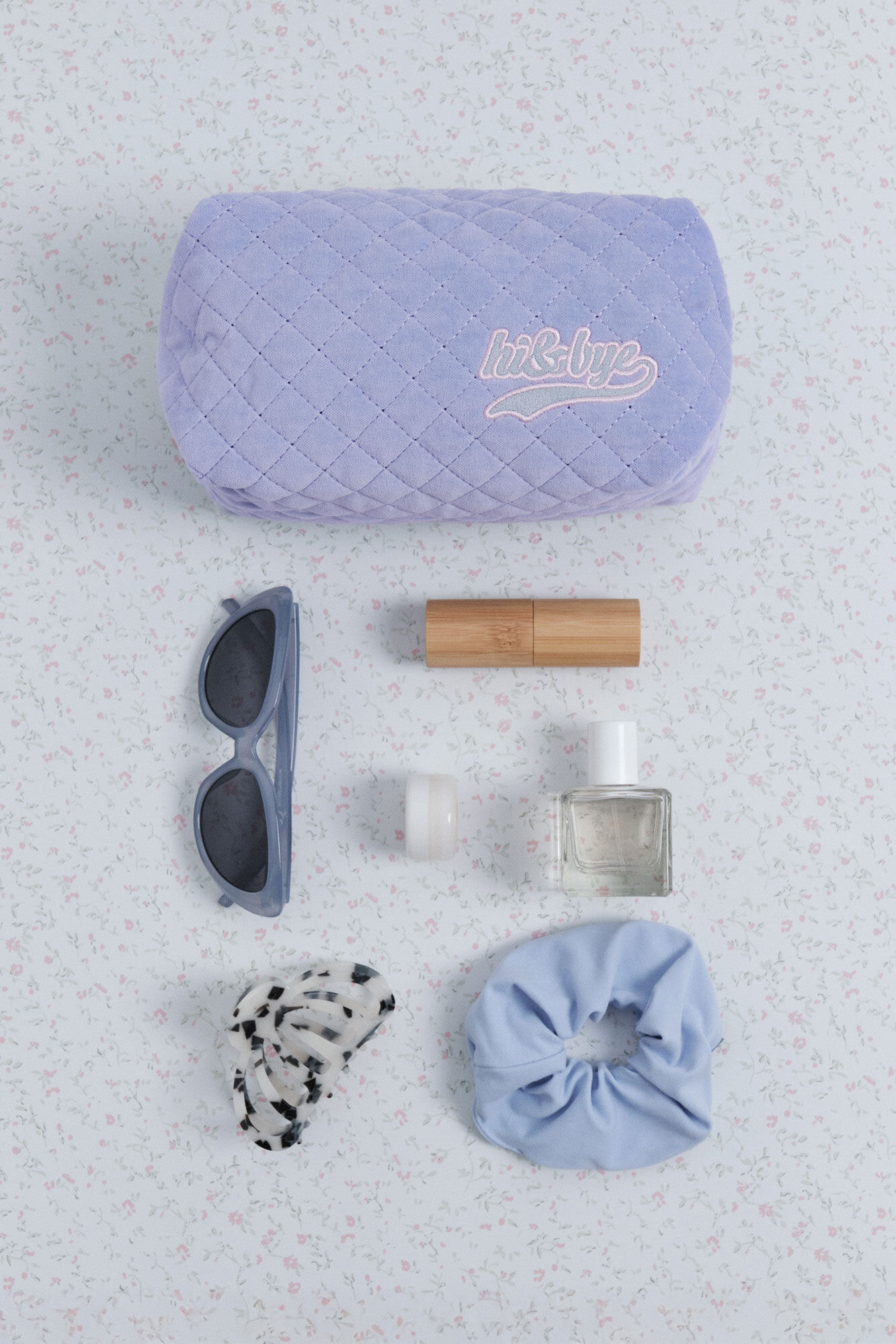 HI&BYE Neceser de terciopelo terciopelo claro con logo bordado