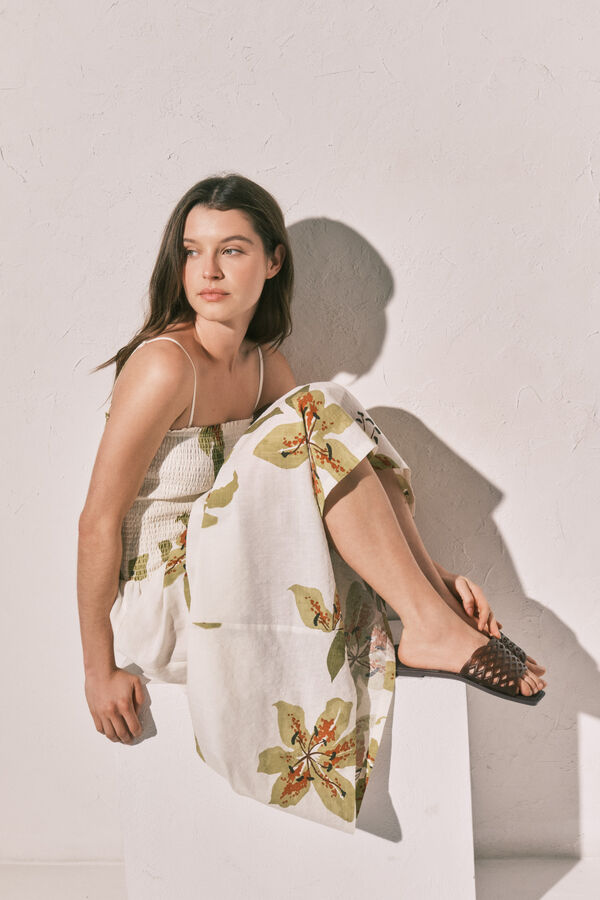 Women'secret Vestido largo de tirantes con escote fruncido estampado