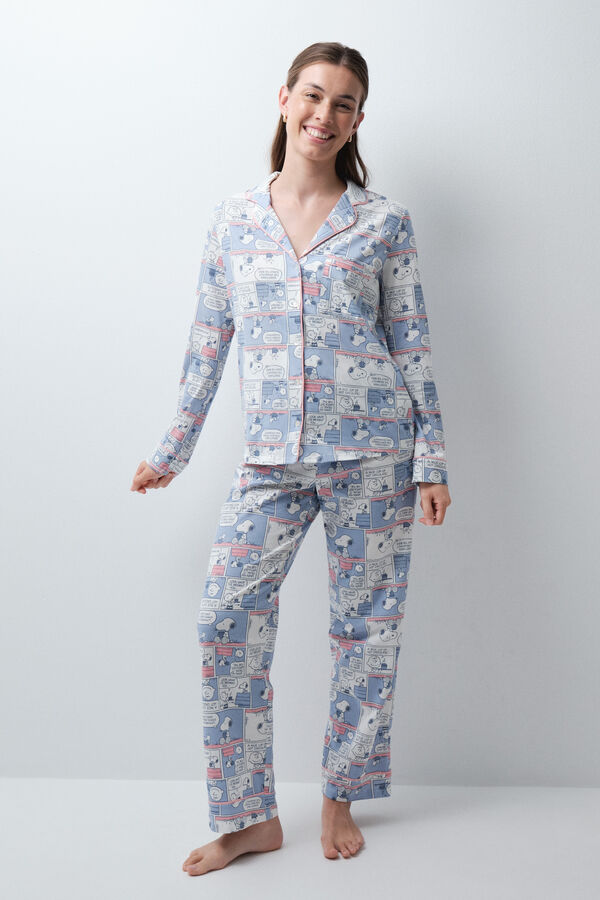 Women'secret Pijama larga camisera de c&oacute;mic Snoopy azul