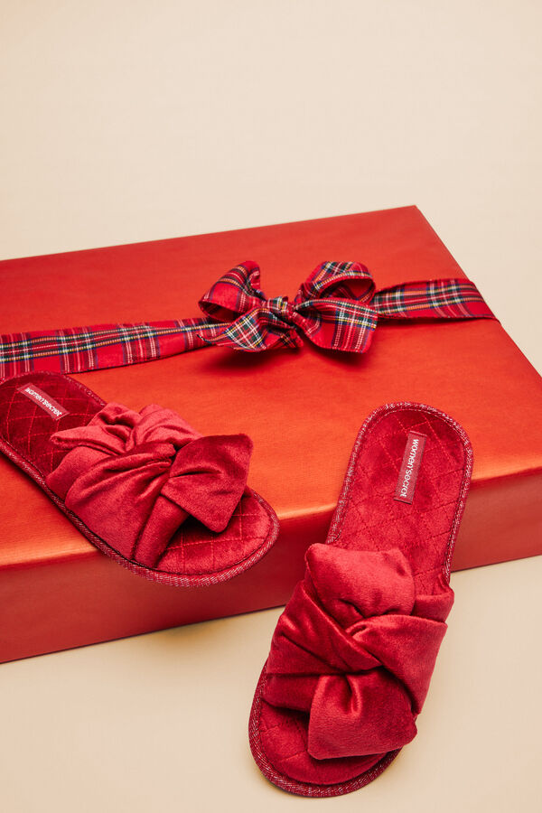 Womensecret Pantuflas terciopelo rojo coral