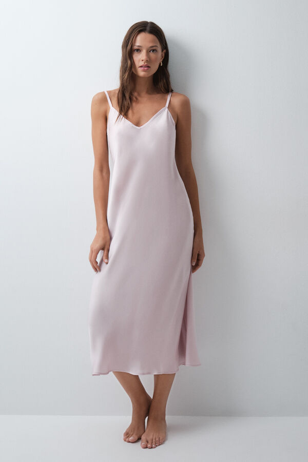 Women'secret Camis&oacute;n largo de tirantes satinado rosa rosa