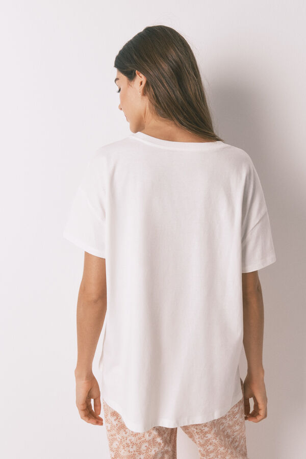 Women'secret Playera blanca "Namaste" 100 % algodón marfil