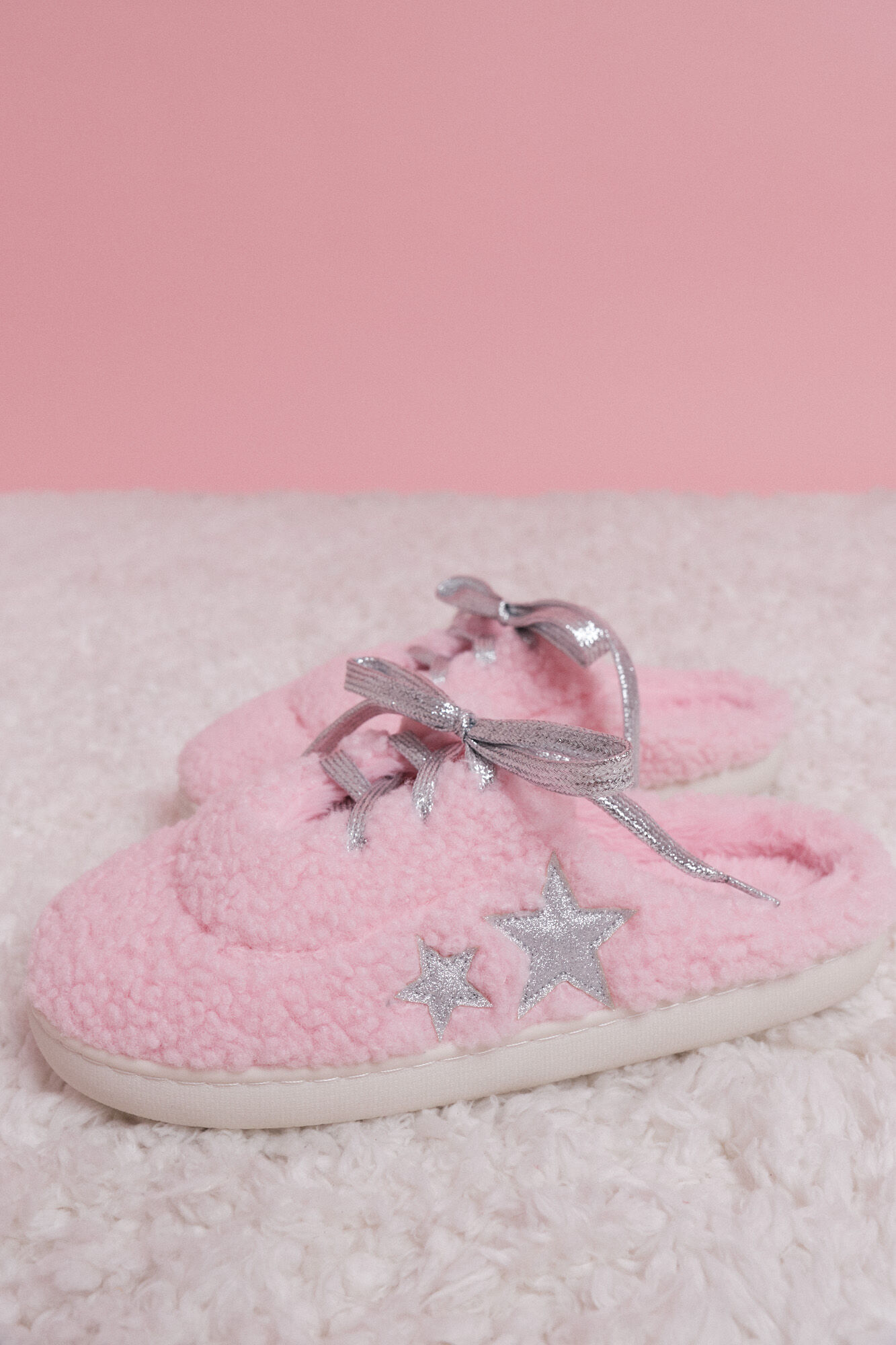 HI&BYE Pantuflas para casa de borrego de color rosa