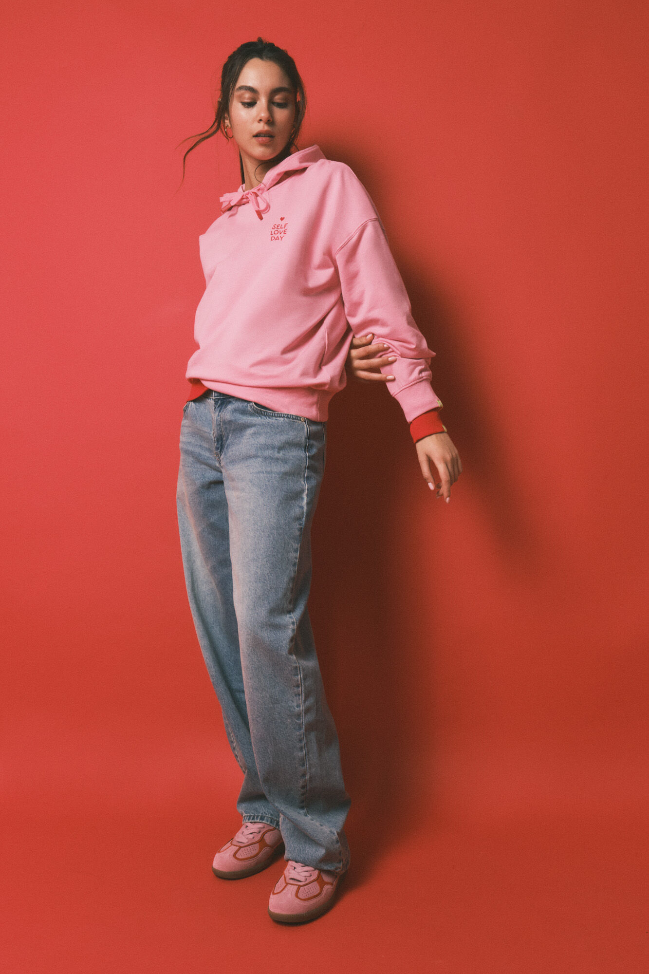 HI&BYE Sudadera con capucha de felpa de algod&oacute;n rosa