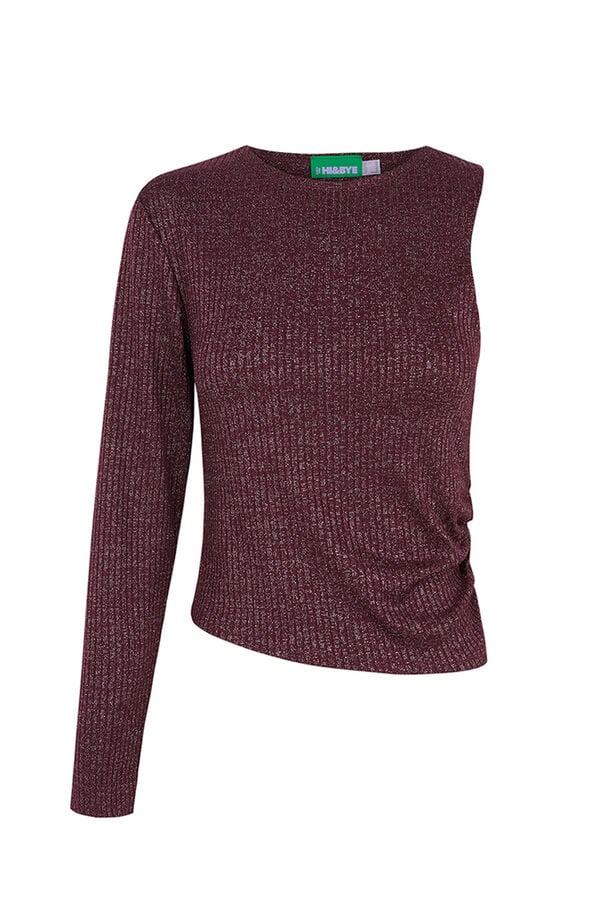 Womensecret Top asimétrico lurex granate púrpura
