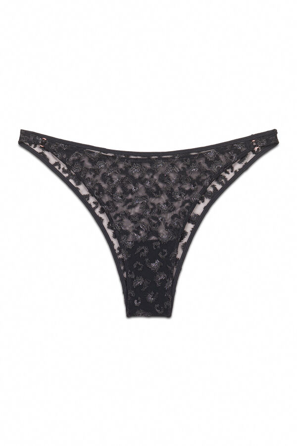 Women'secret Panty brasileño de tul negro negro